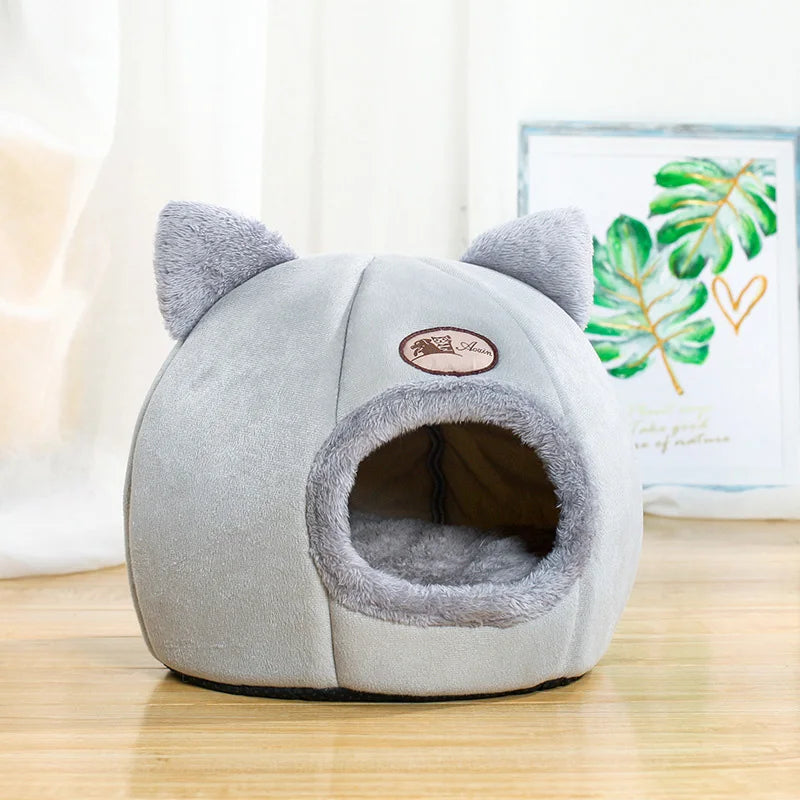 Gray bed Color Cozy Cat Cave Bed House – Soft Winter Pet Nest