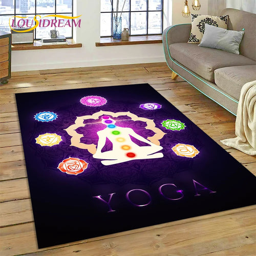 3D Chakra Meditation Area Rug with Non-Slip Backing