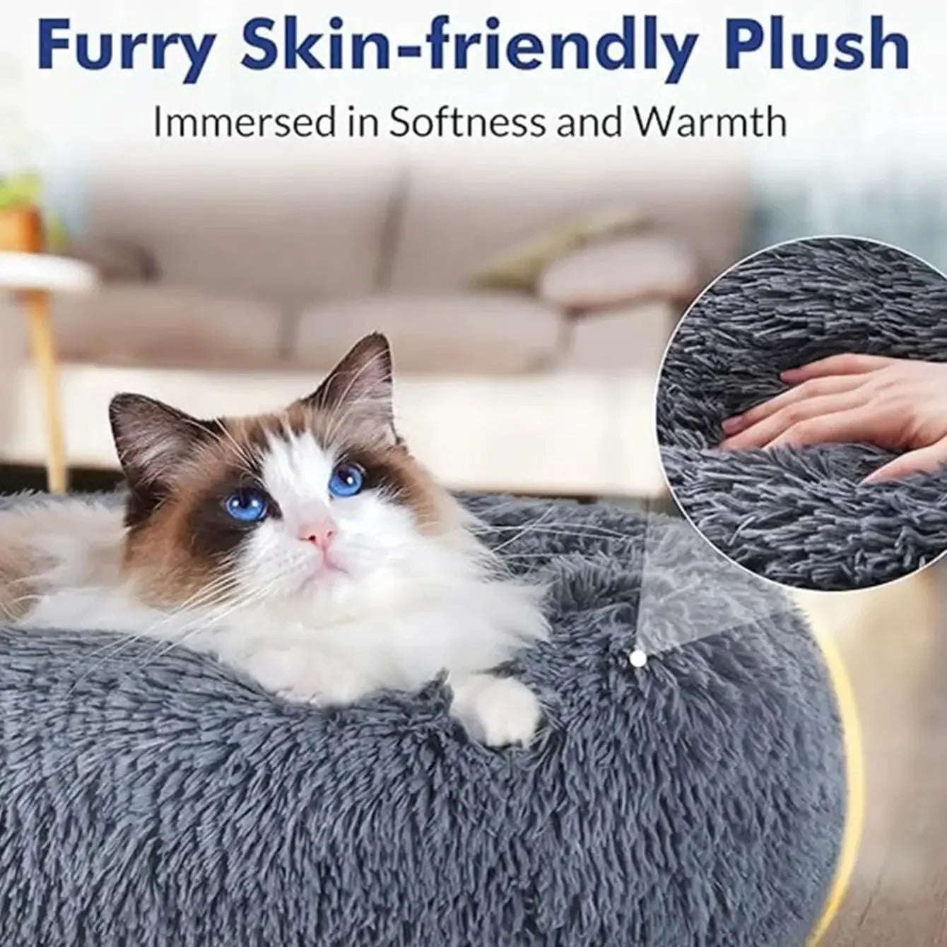 Round Plush Pet Bed For Dogs And Cats – Warm & Non-Slip
