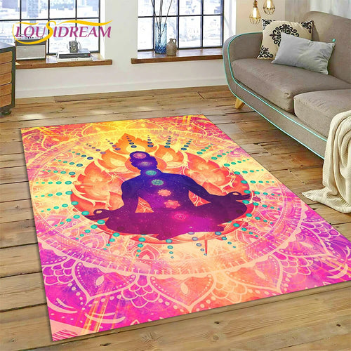 3D Chakra Meditation Area Rug with Non-Slip Backing