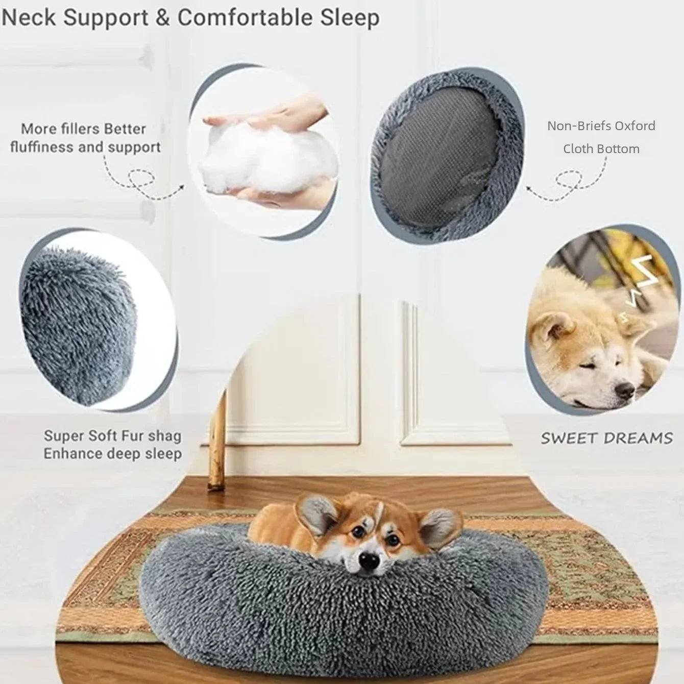Round Plush Pet Bed For Dogs And Cats – Warm & Non-Slip