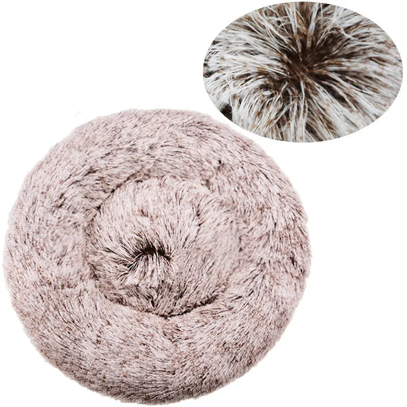 Gradient khaki Color Round Plush Pet Bed For Dogs And Cats – Warm & Non-Slip