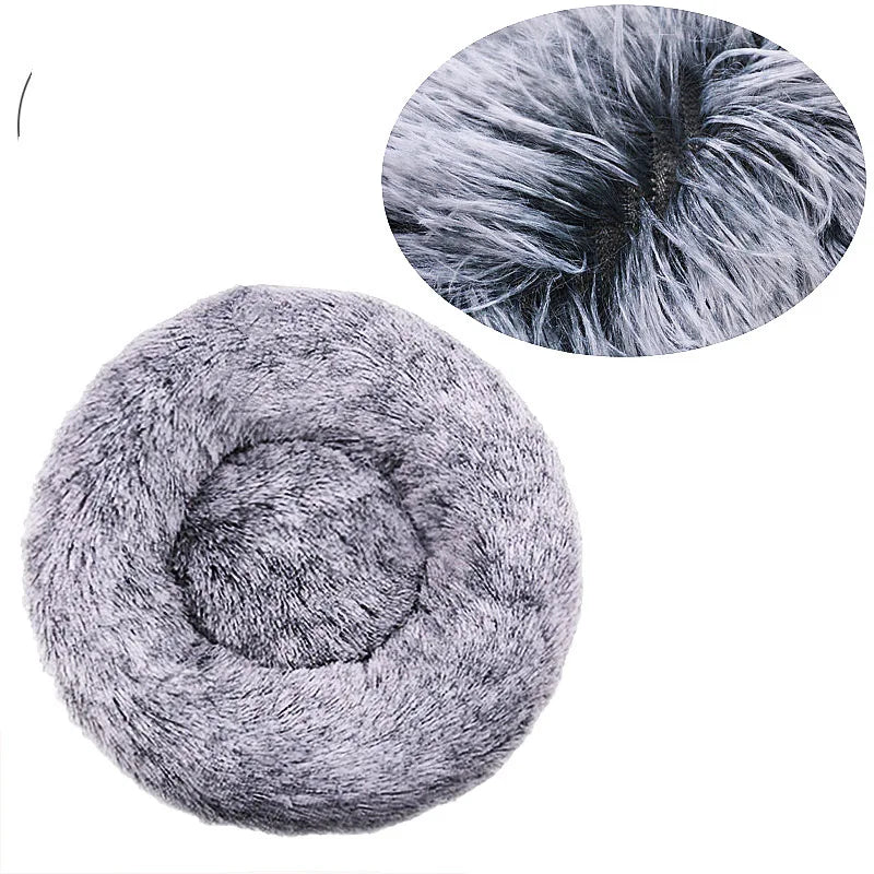 Gradient light gray Color Round Plush Pet Bed For Dogs And Cats – Warm & Non-Slip